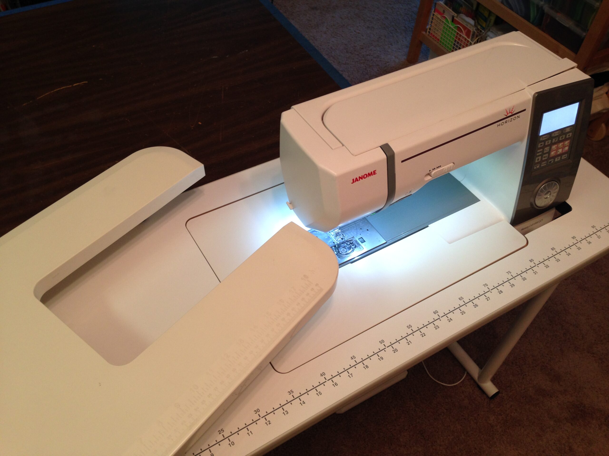 Studio Hack: Sewing machine put into a sewing table and extension table; both are helpful in extending your sewing space, making it easier to sew longer!
