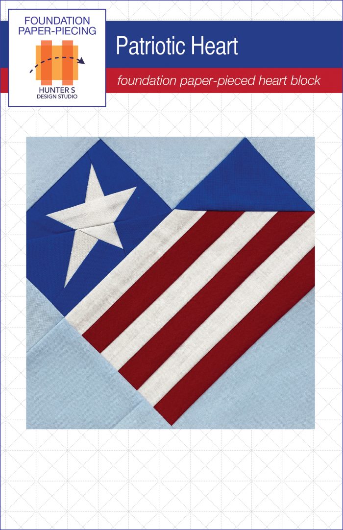 Patriotic Heart is a foundation paper pieced quilt block pattern.