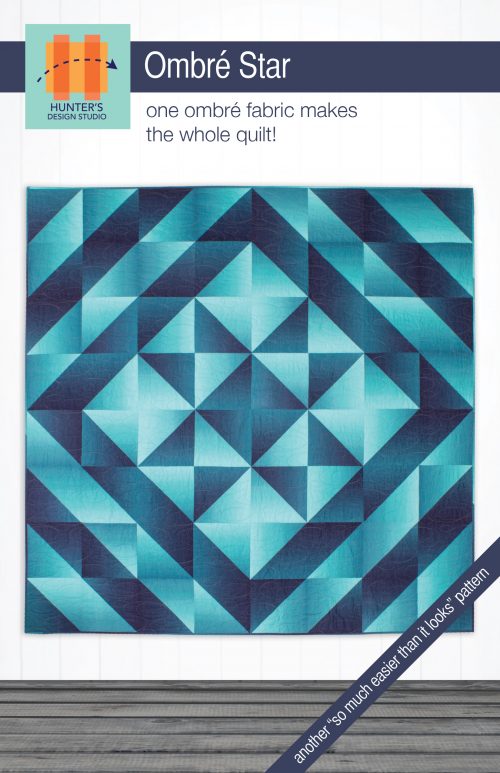 Ombré Star is a quilt that takes advantage of ombré fabric. Made with half square triangles arranged to form a sawtooth star and borders on point.