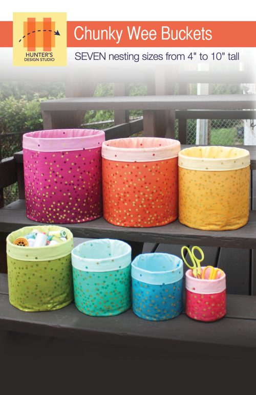Chunky Wee Buckets is a pattern that features seven sizes to make fabric buckets.