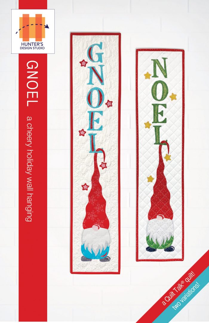 The Gnoel wallhanging features a garden gnome with either the word 'noel' or 'gnoel' arranged vertically with snowflakes.