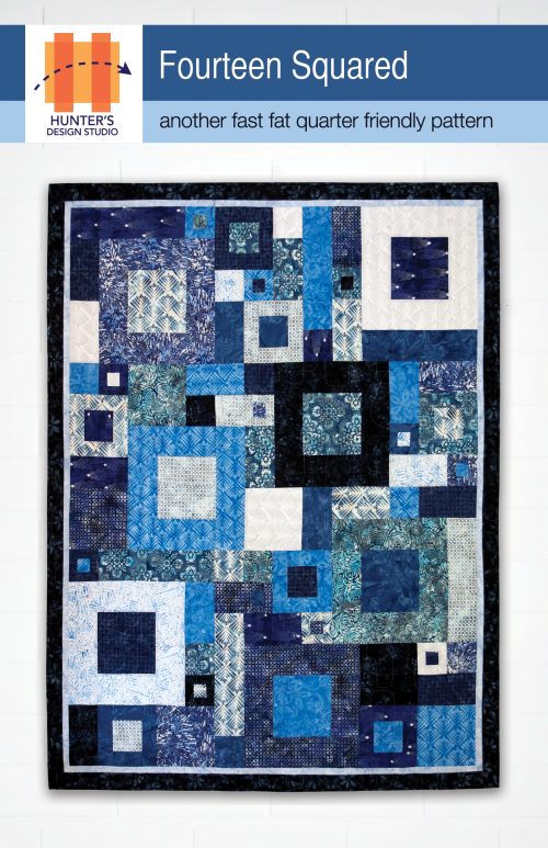 Fourteen Squared is a fat quarter based pattern that features simple squares and rectangles in blues, navy and white.