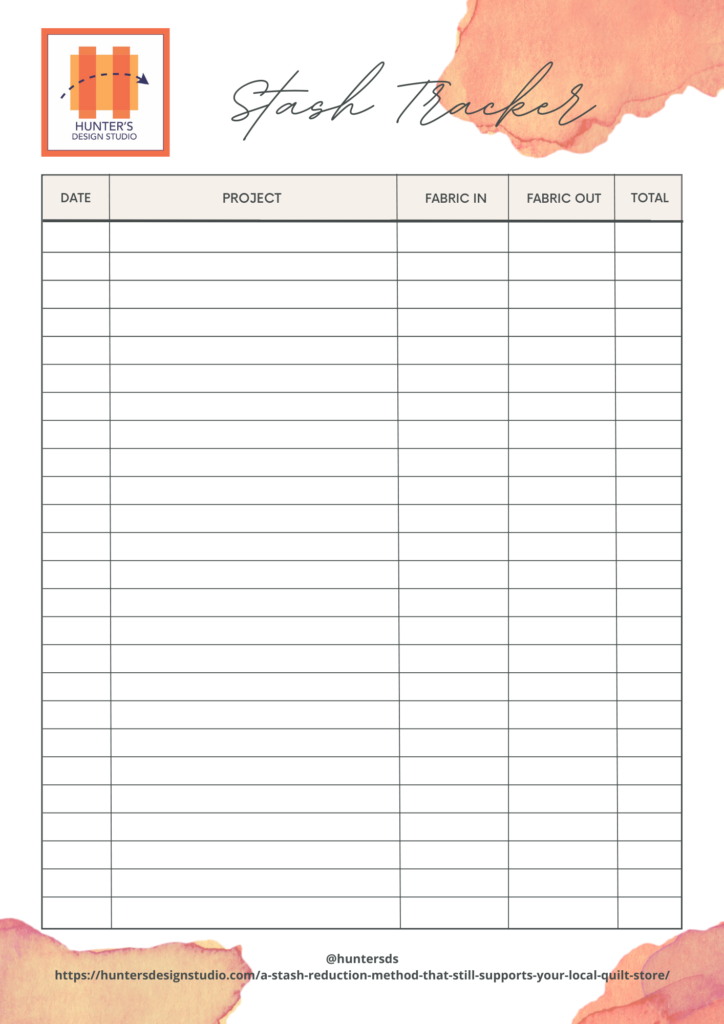 Stash tracking worksheet download with orange watercolor