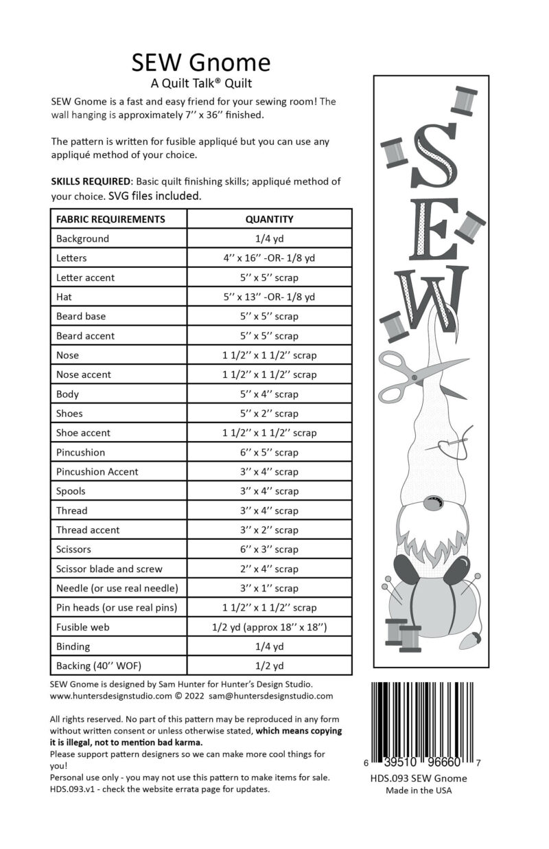 SEW Gnome PDF Hunter's Design Studio