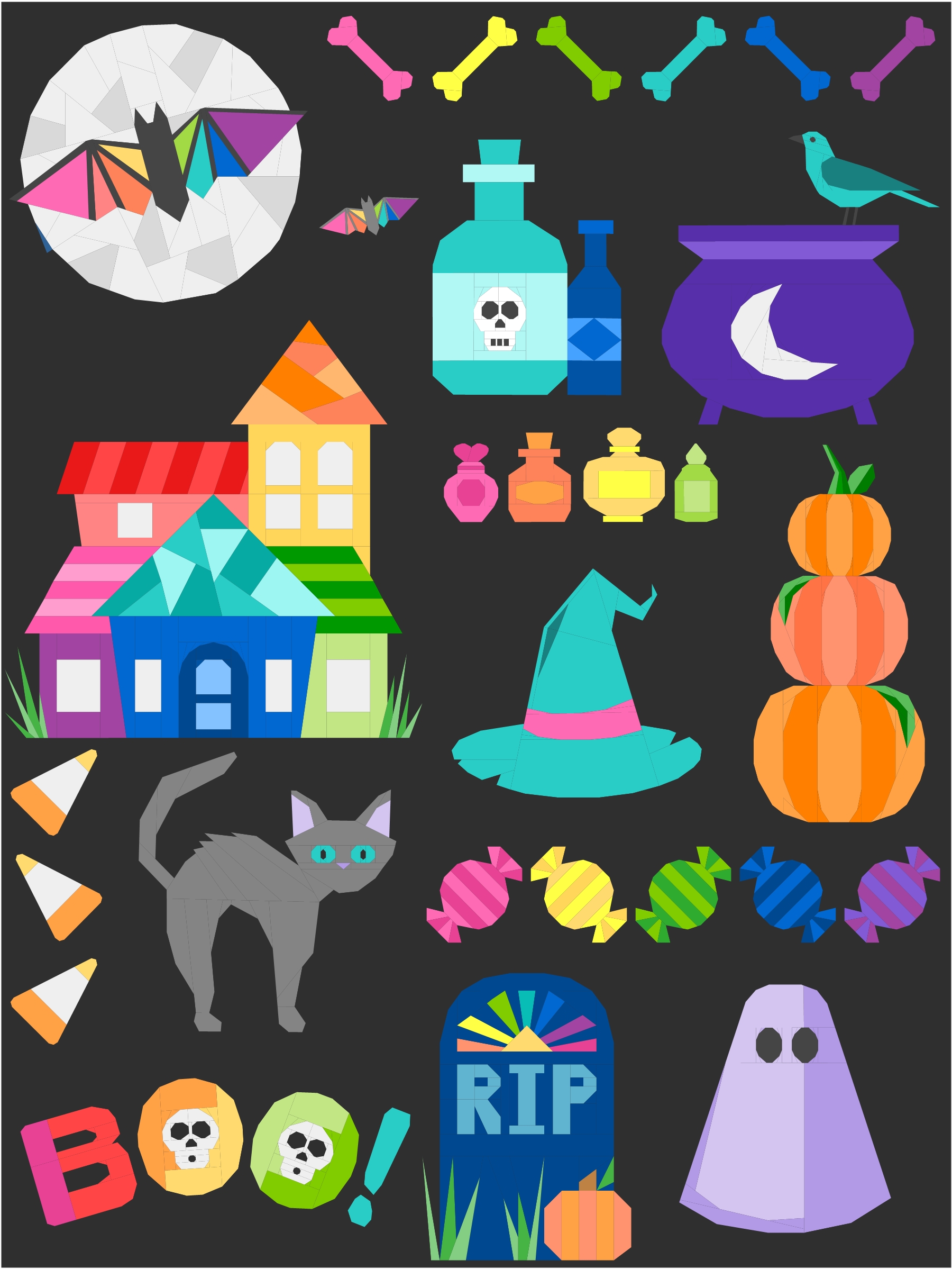 The Frightful Fun Halloween BOM rainbow version with back background